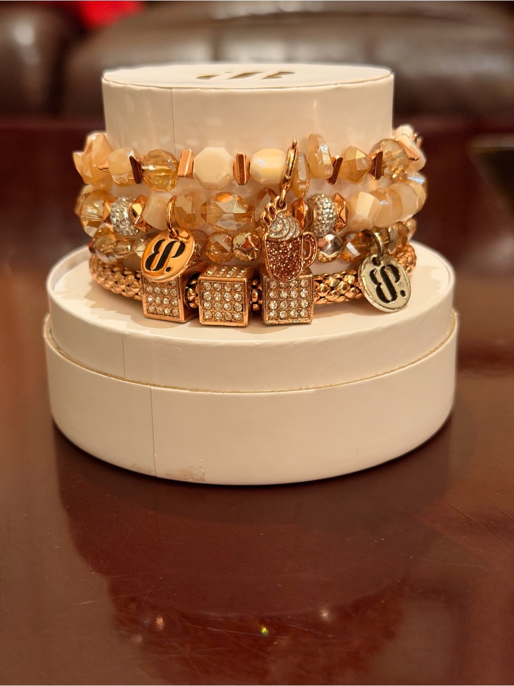 Bomb Party NWT “Hot Cocoa on Christmas”Bracelet Set Rose Gold - Picture 3 of 13